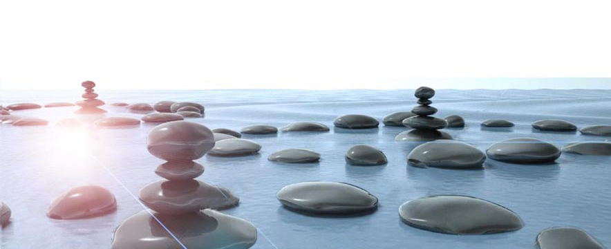 bannière zen le yoga intégral pierres alignées sur l'eau